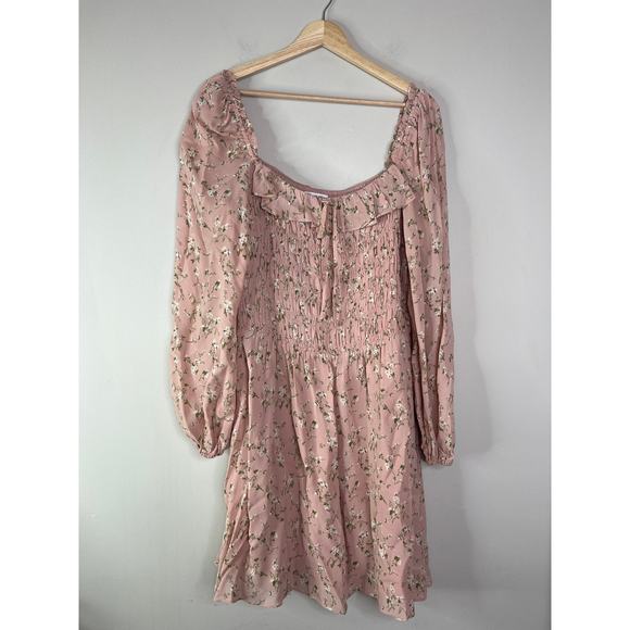 NEW Reformation Morris Melody Floral Ruffle Long Sleeve Mini Dress Pink Size: 14 - Picture 2 of 7